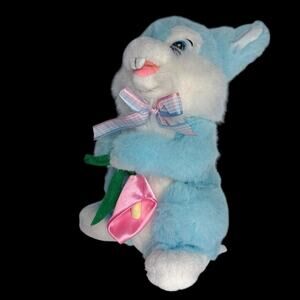 Vtg Studio 33 Blue Bunny Plush Stuffed Animal Rabbit Bow Flower 1998